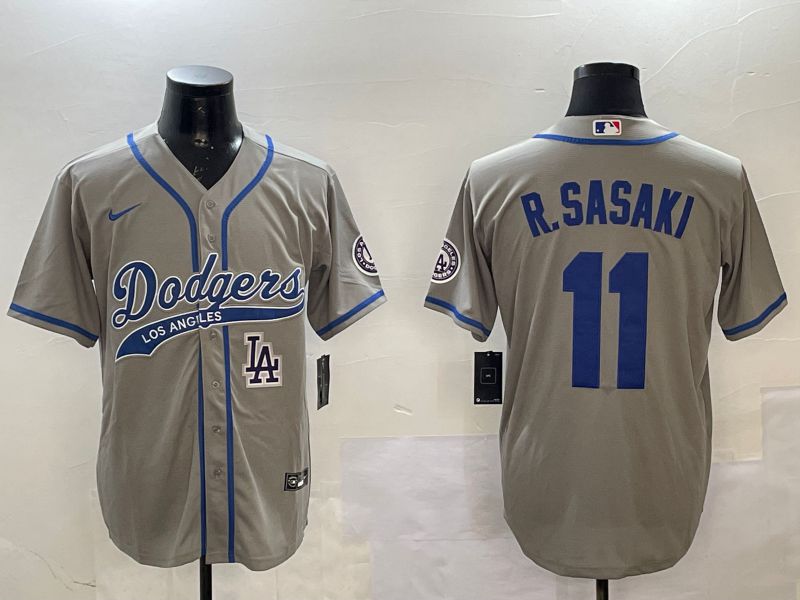 Men Los Angeles Dodgers #11 R.Sasaki Grey Jointly Name Game 2025 Nike MLB Jersey style 3